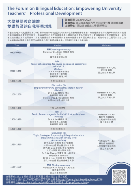 大學雙語教育論壇：雙語教師的自我專業增能