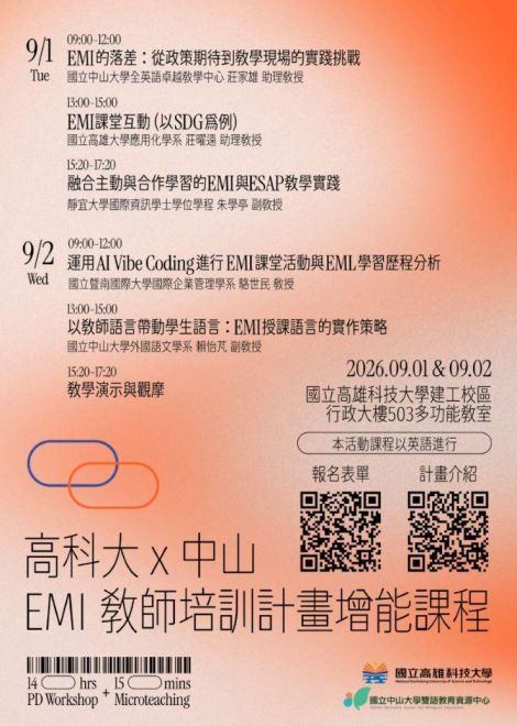 115.09.01-09.02 中山x高科大EMI教師培訓增能課程